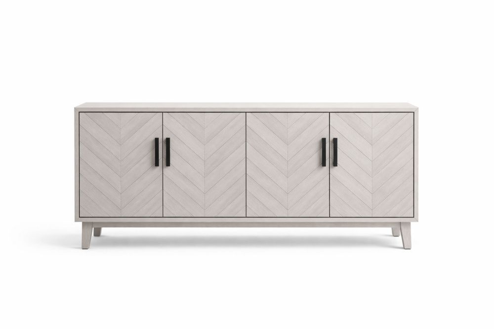 Sideboard Buffet Cabinet with Chevron Wood Veneer and Aluminum Handles 150x45x75 cm Light Grey-Vithearth