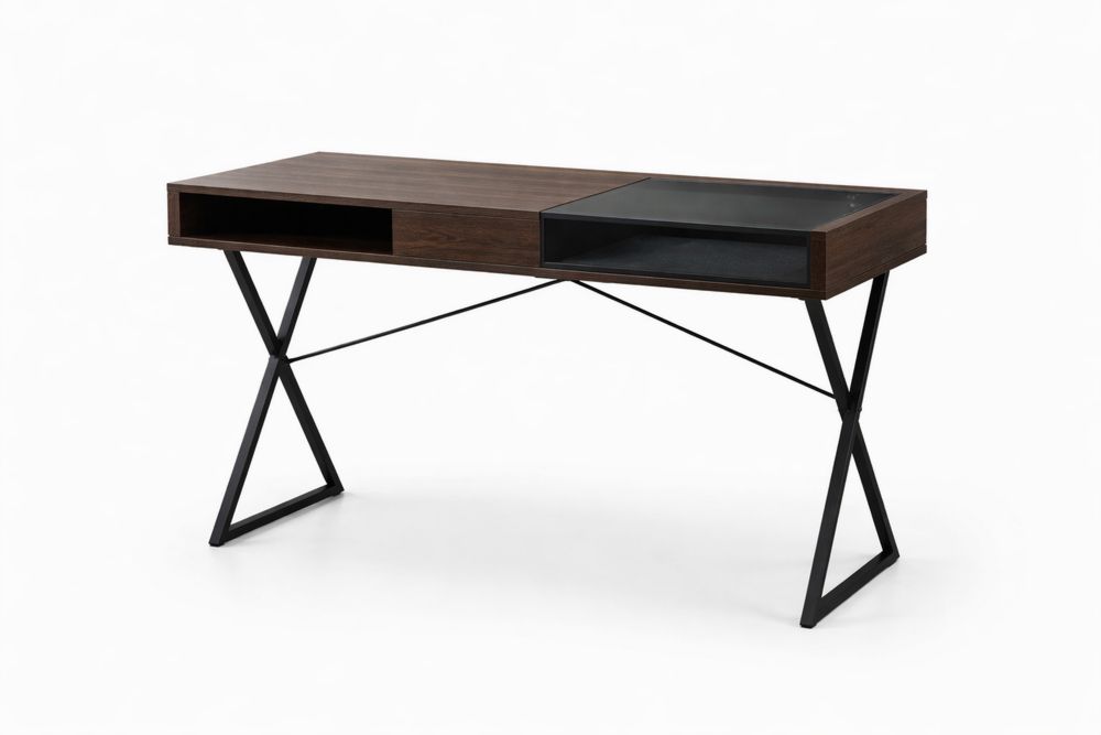 Engineered Wood and Tempered Glass Desk with Steel Legs 120 x 60 x 75 cm-Vithearth