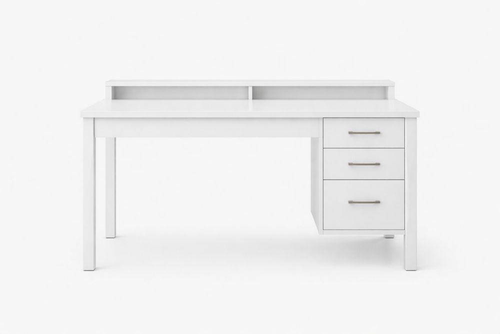 White Engineered Wood Desk with Shelves and Drawers-Vithearth