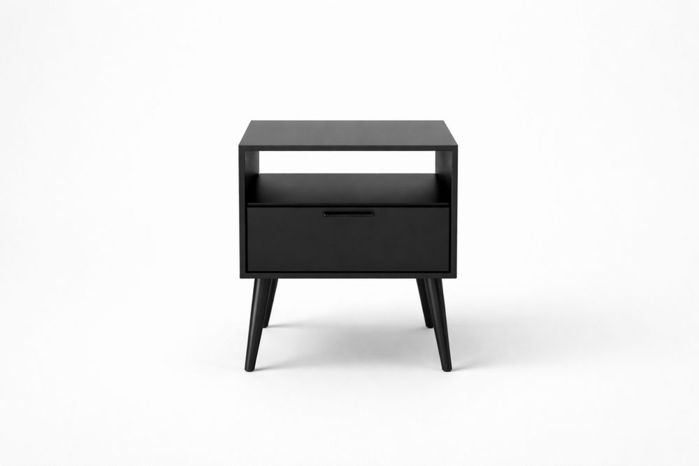 Black Engineered Wood Nightstand with Drawer and Shelf 50cm x 40cm x 60cm-Vithearth