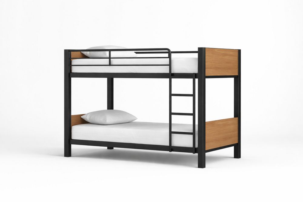 Steel and Oak Twin Bunk Bed Black Frame-Vithearth