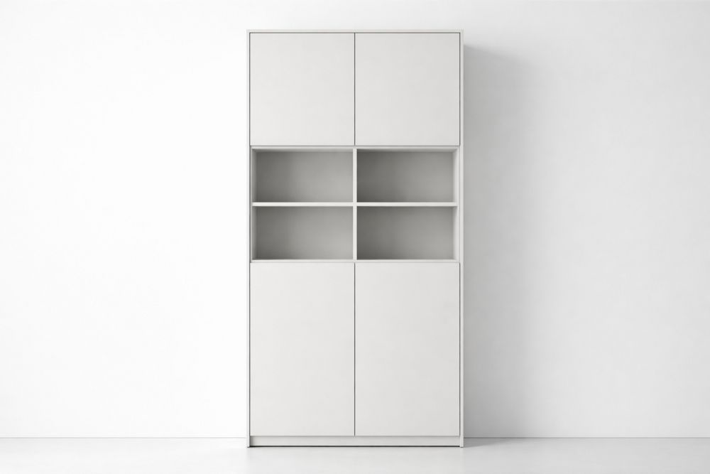 White engineered wood Cabinet with Shelves and Doors-Vithearth