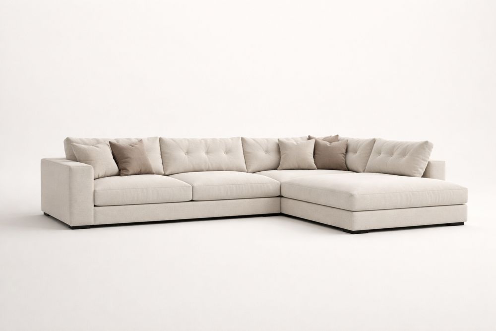 Sectional Sofa Set Fabric Upholstery L-Shaped Beige-Vithearth