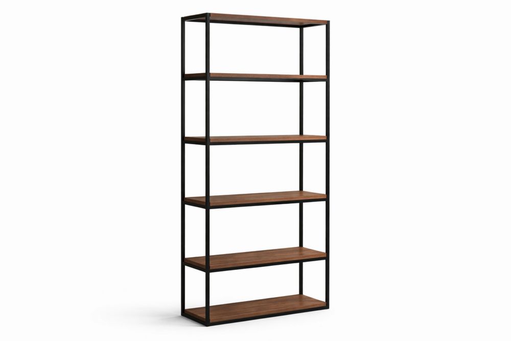 Industrial 5-Shelf Bookcase Steel Frame Solid Wood Shelves-Vithearth