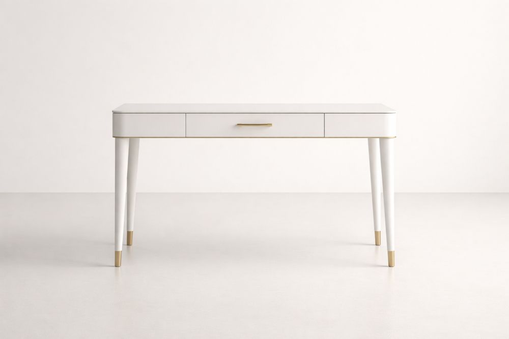 White Rectangular MDF Desk with Gold Accents 120cm x 60cm x 75cm-Vithearth