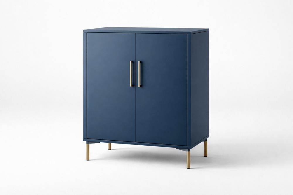 Engineered Wood Storage Cabinet with Brass Handles Blue 90cm x 70cm x 40cm-Vithearth