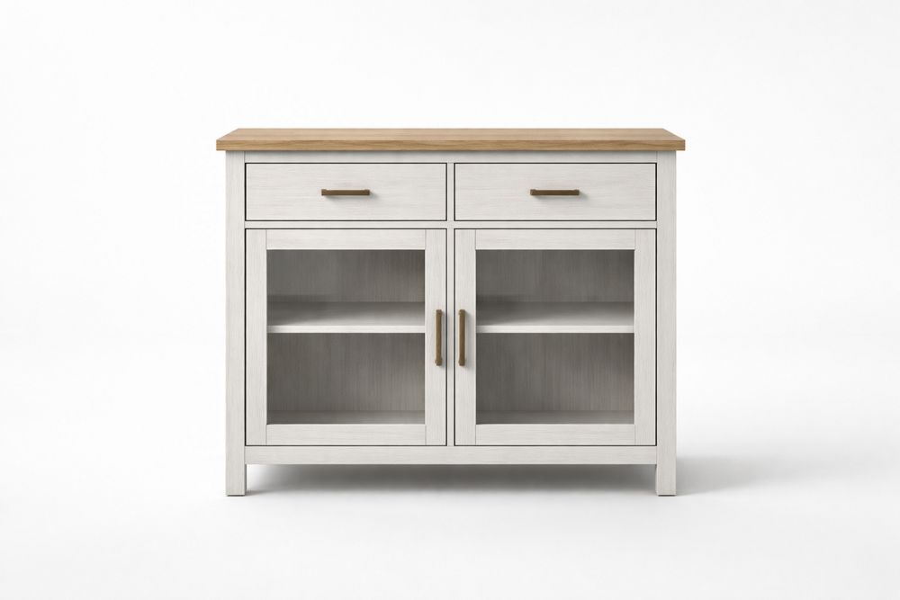 Engineered Wood Sideboard with Tempered Glass Doors and Drawers White 90x40x80cm-Vithearth