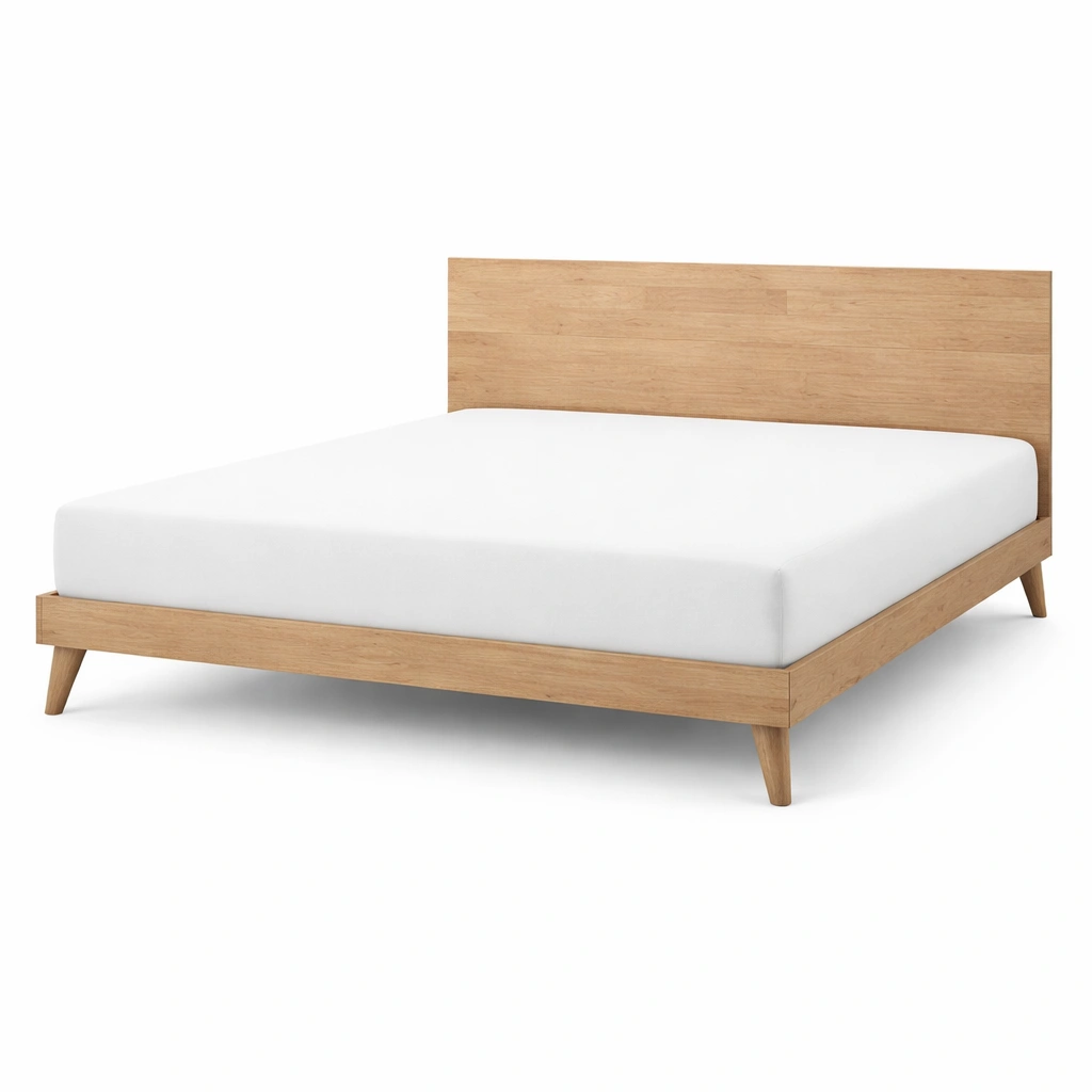Estructura de cama doble de madera de roble con cabecero integrado 205x160x90 cm-NESTSIRA