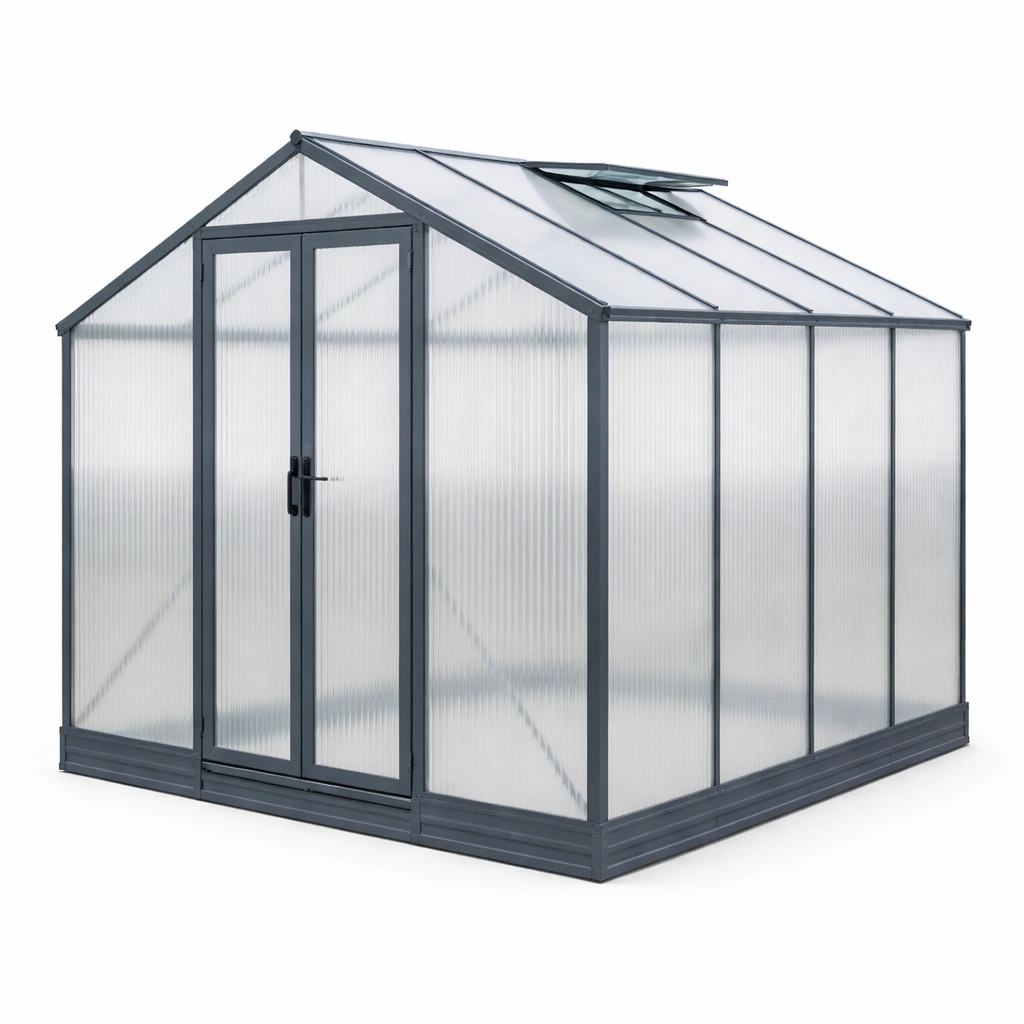 Invernadero de aluminio y policarbonato gris 250x190x195 cm-NESTSIRA