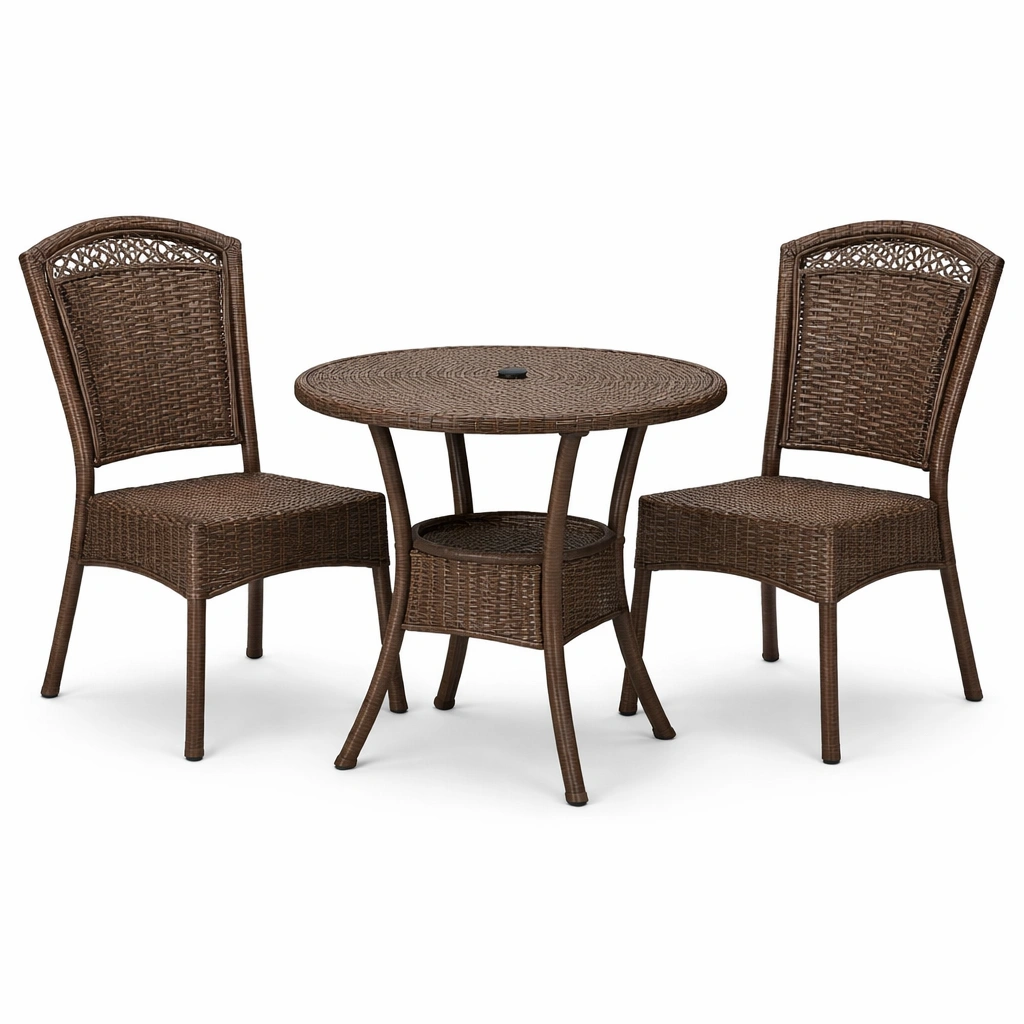 Juego de comedor exterior de mimbre PE marrón-NESTSIRA