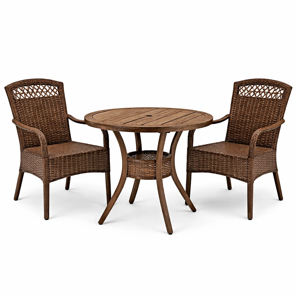 Juego de comedor exterior de ratán sintético con mesa y sillas marrón-NESTSIRA