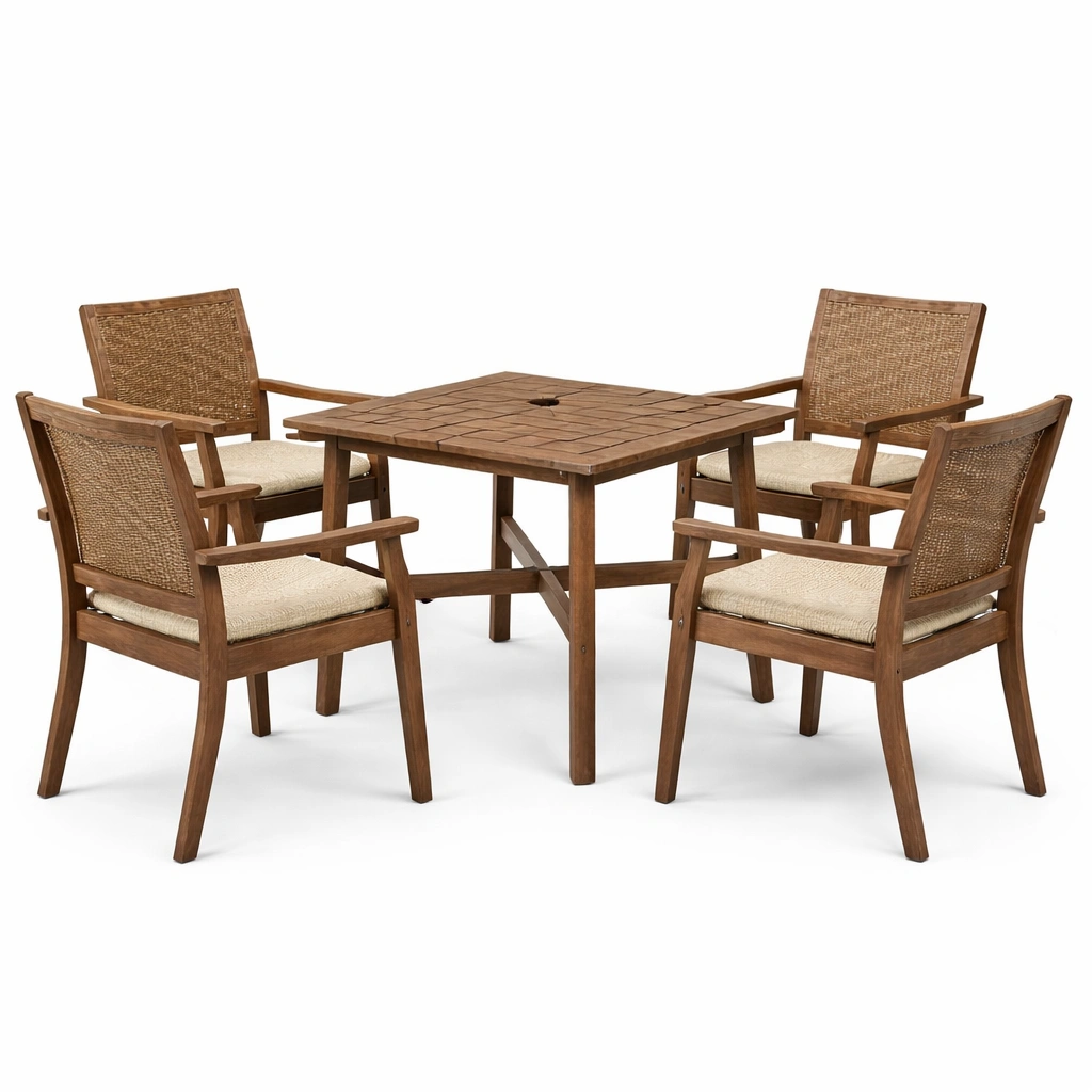 Juego de comedor exterior de madera de acacia y ratán-NESTSIRA