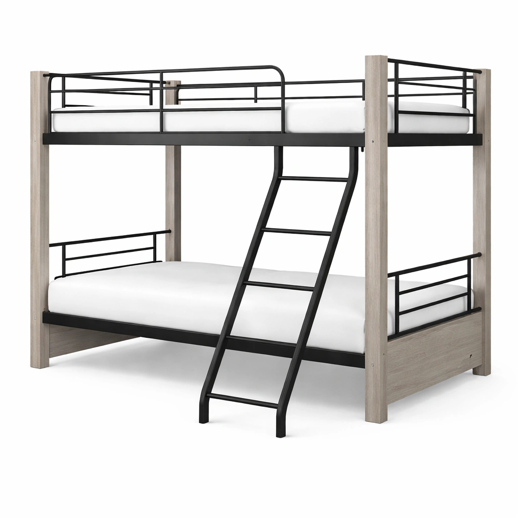 Litera de metal y MDF gris y negra 198x97x160 cm-NESTSIRA