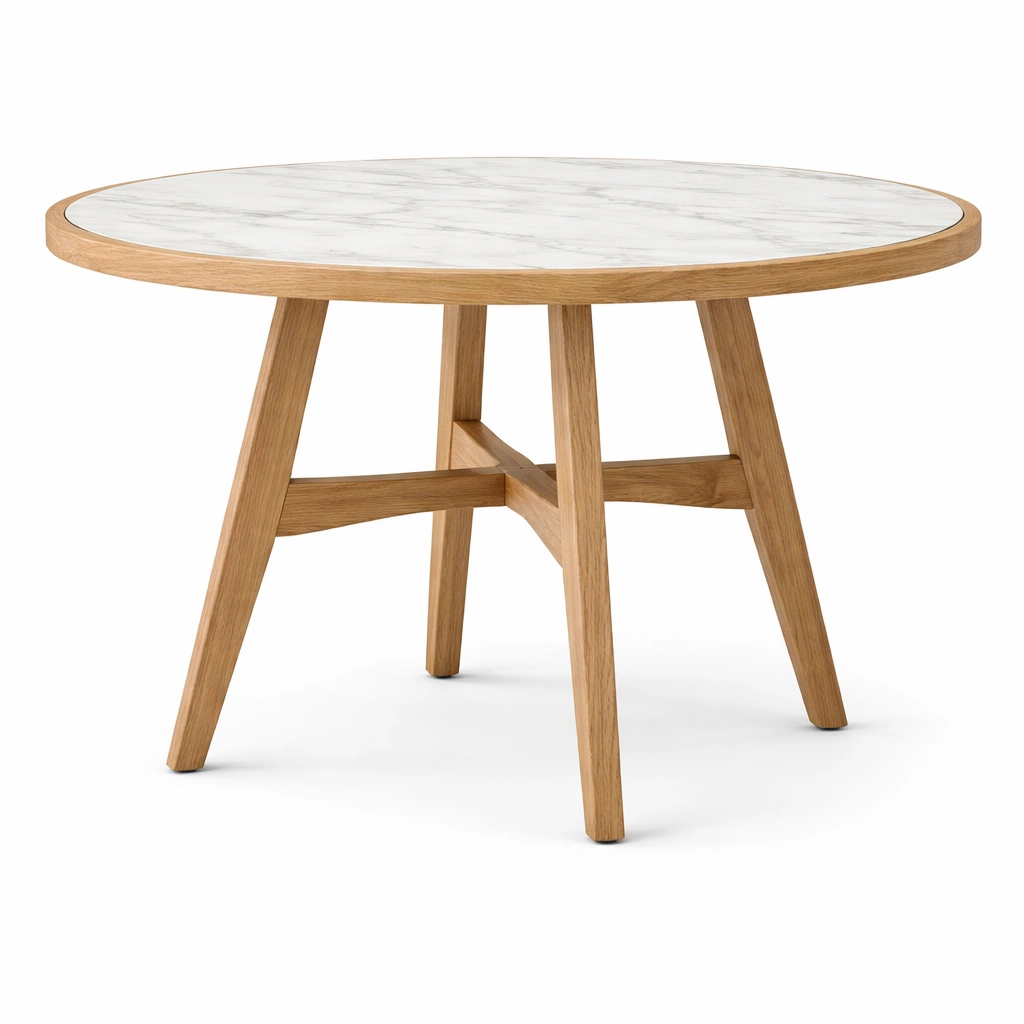 Mesa redonda de mármol y madera-NESTSIRA