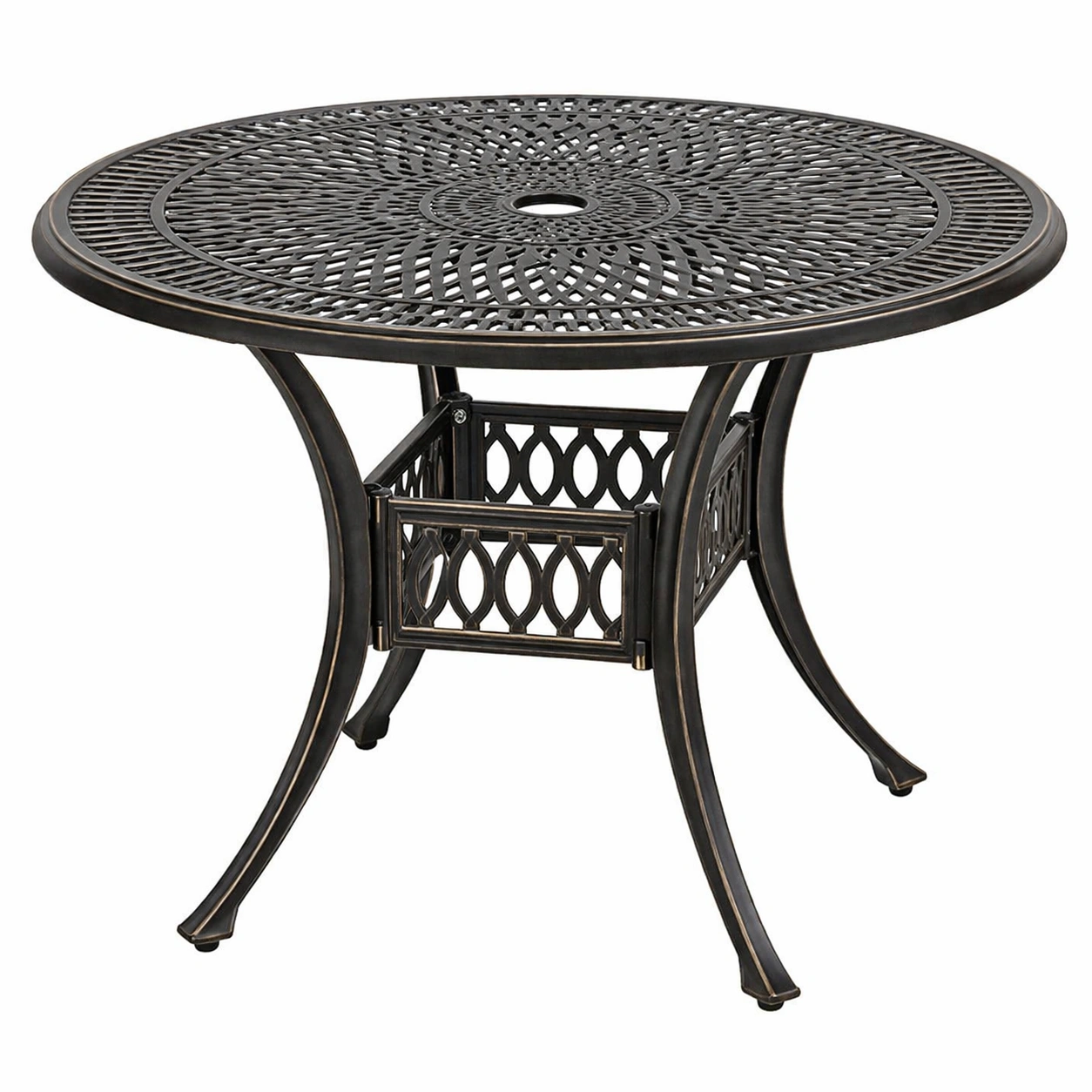 Mesa de comedor exterior redonda de aluminio fundido bronce-NESTSIRA