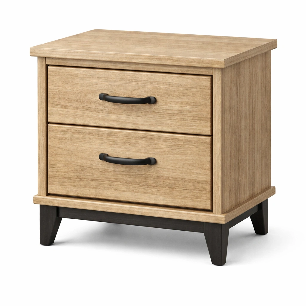 Mesita de noche de madera con 2 cajones roble claro-NESTSIRA