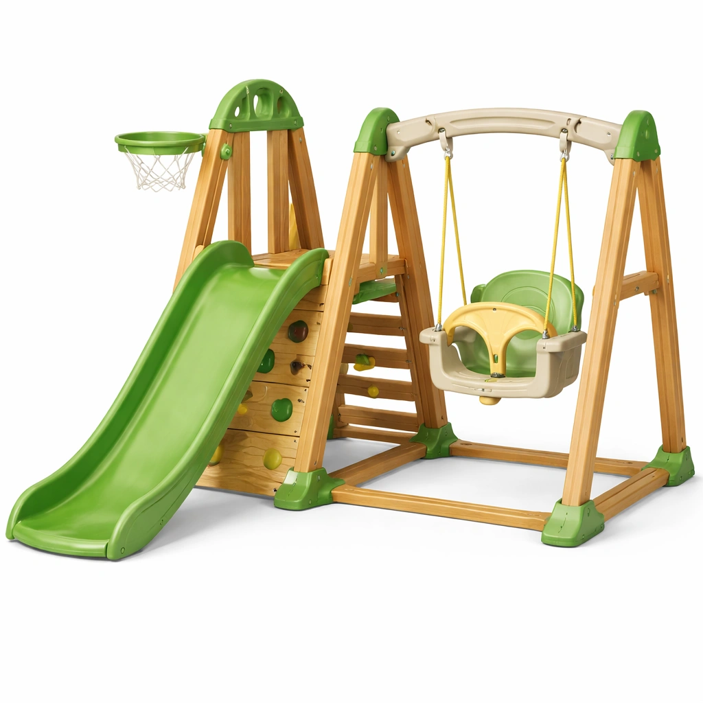 Parque infantil de madera y plástico verde-NESTSIRA
