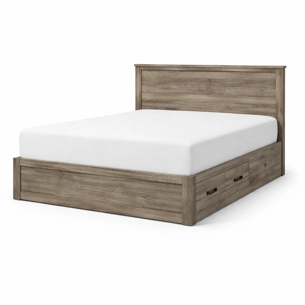 Cama con almacenamiento de madera con cajones-ROOMNIRA