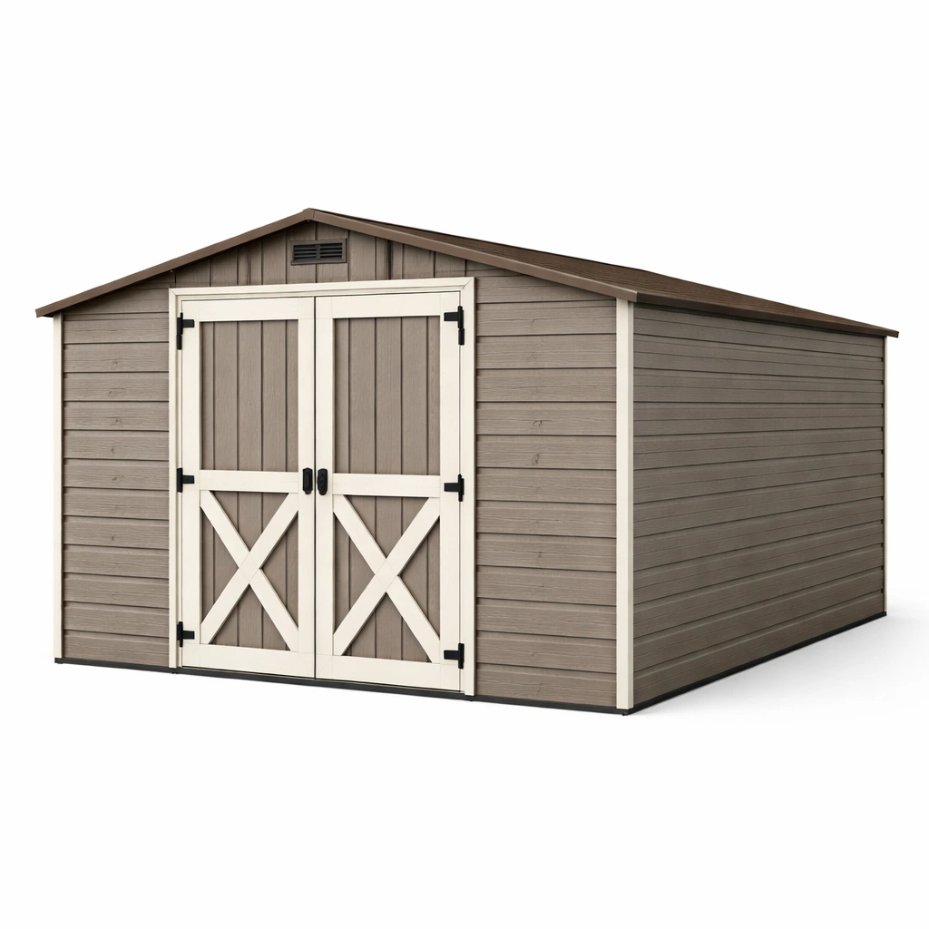 Cobertizo de jardín de resina con estructura de acero 350x229x254 cm-ROOMNIRA