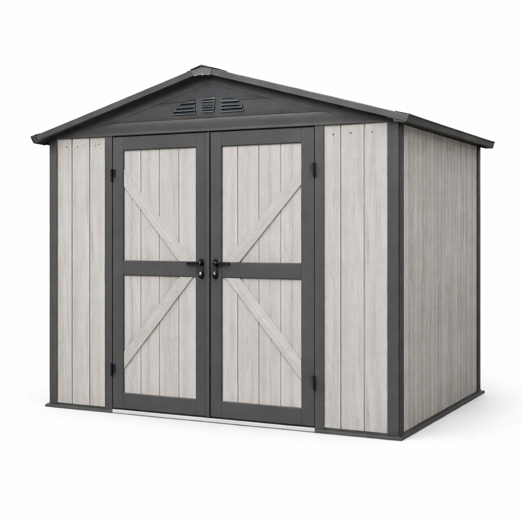 Cobertizo de jardín de polipropileno gris y beige 257x255x209 cm-ROOMNIRA