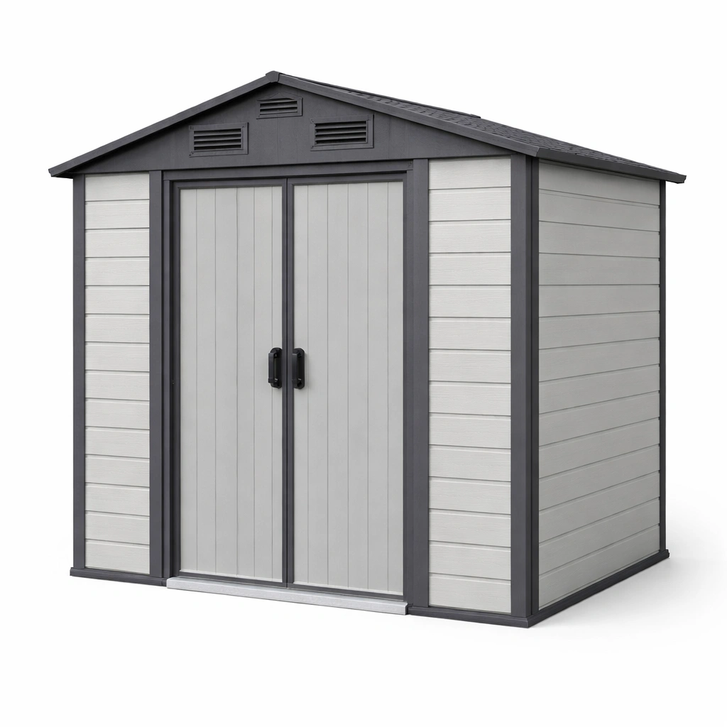 Cobertizo de jardín de plástico gris 185x152x226 cm-ROOMNIRA