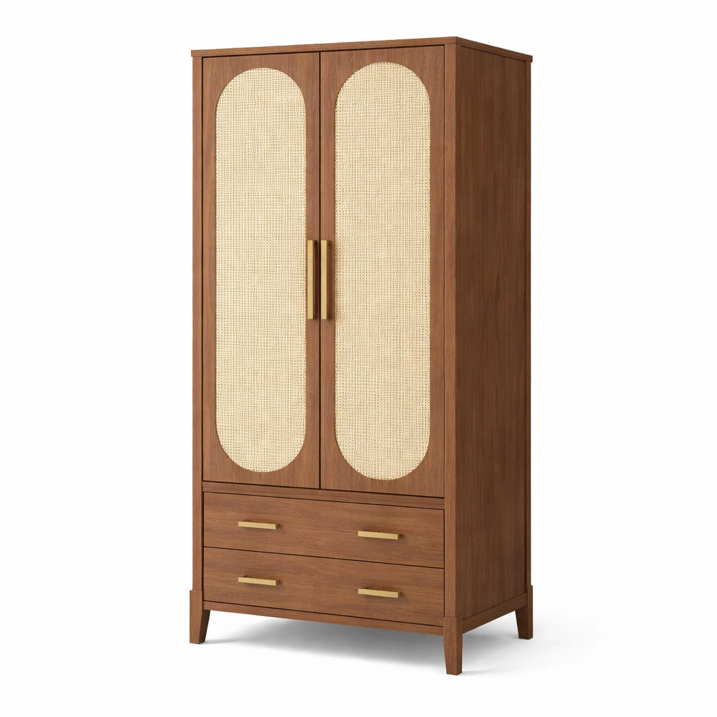 Armario de madera con puertas de ratán-ROOMNIRA