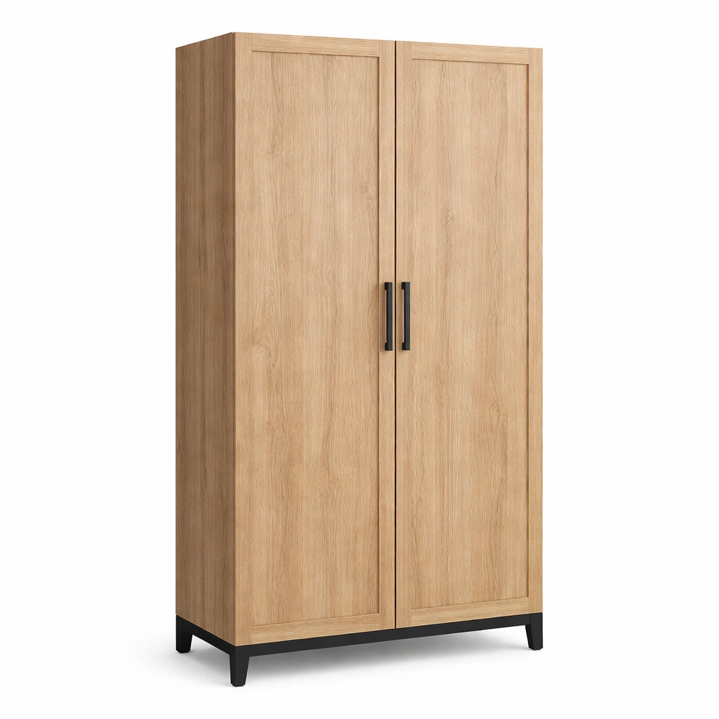 Armario de madera de ingeniería roble claro con base metálica 180x90x45 cm-ROOMNIRA