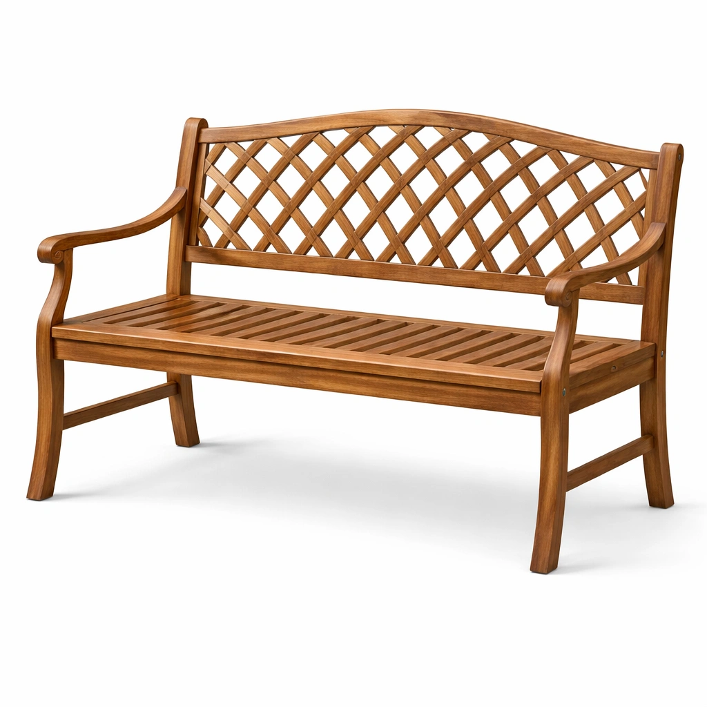 Banco de exterior de madera de acacia con respaldo enrejado-ROOMNIRA