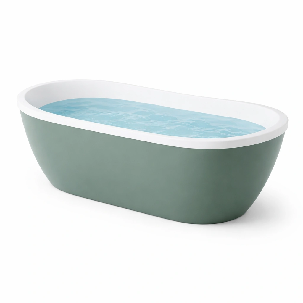 Bañera independiente ovalada de fibra de vidrio verde blanco 170x75x60 cm-ROOMNIRA
