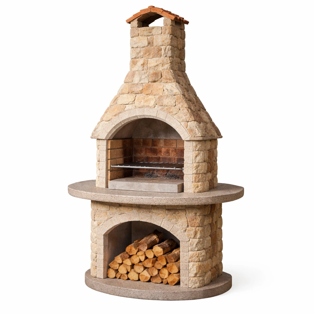 Barbacoa de piedra natural para exteriores 220x130x70 cm-ROOMNIRA