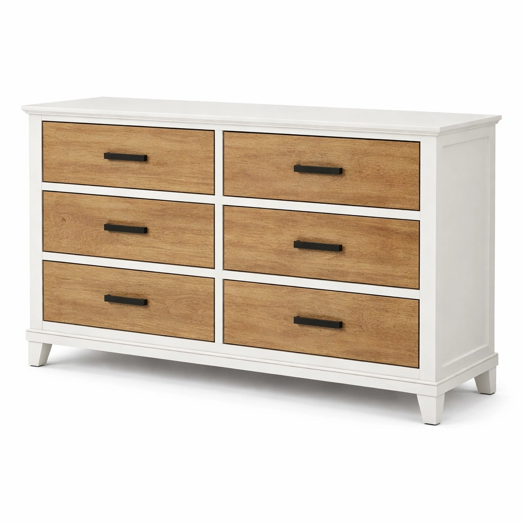 Cajonera de MDF blanco y madera contrachapada con 6 cajones 120x40x80 cm-ROOMNIRA