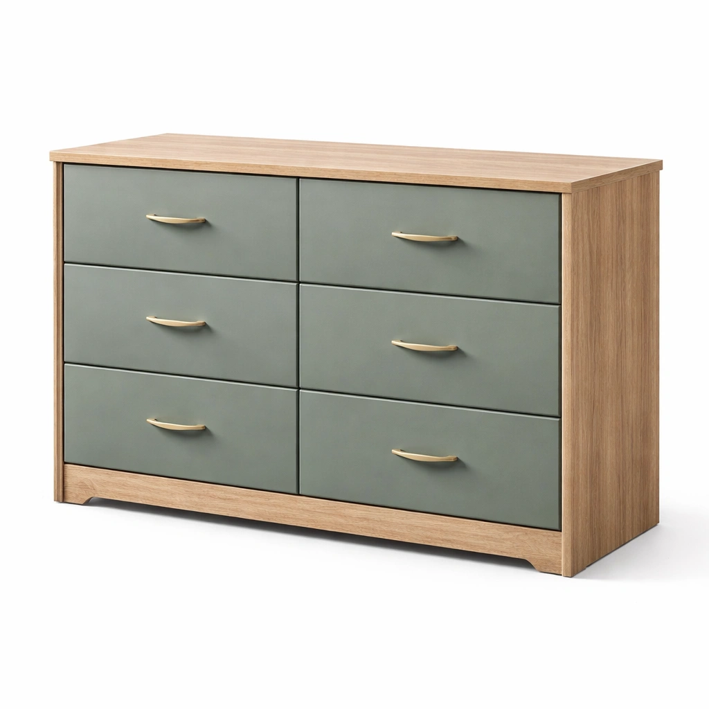 Cajonera de MDF gris y madera natural con 6 cajones 120x40x80 cm-ROOMNIRA