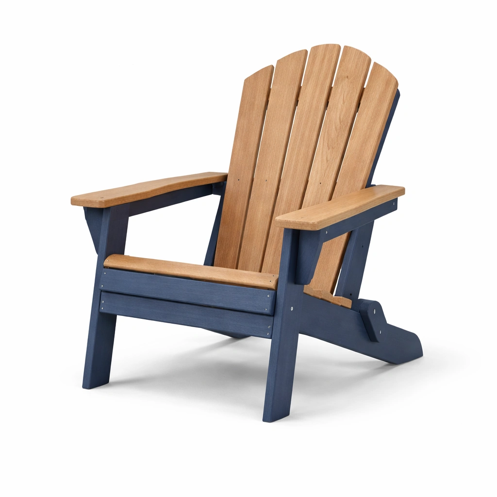 Silla Adirondack de madera natural y polietileno azul-ROOMLIVOZ