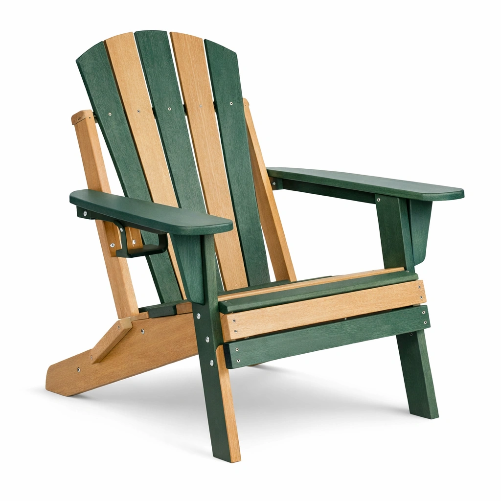 Silla Adirondack de polietileno de alta densidad verde y madera-ROOMLIVOZ
