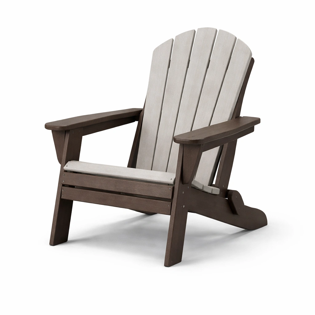 Silla Adirondack de madera de polietileno marrón y gris para exterior-ROOMLIVOZ
