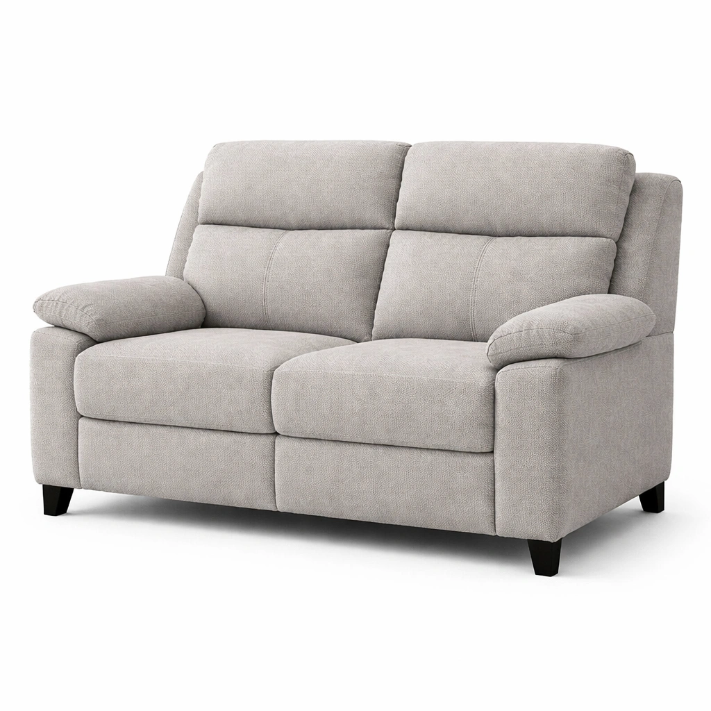 Sofá 2 plazas tapizado en poliéster gris con patas de madera-ROOMLIVOZ