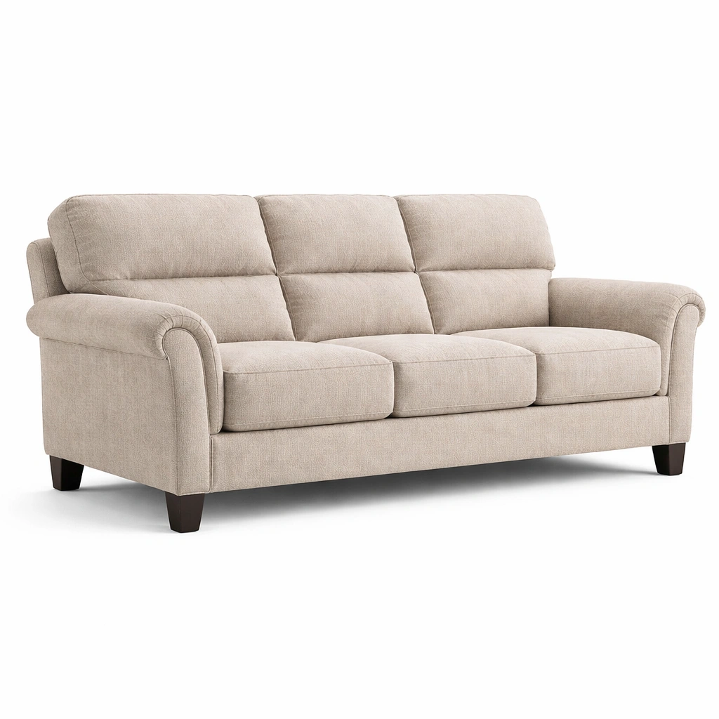 Sofá de tela poliéster beige tres plazas-ROOMLIVOZ