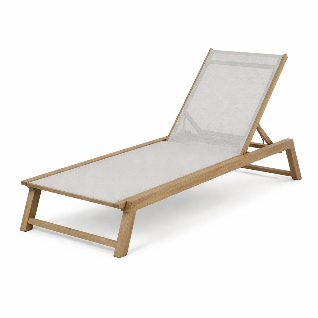 Tumbona de madera y tela textilene beige-ROOMLIVOZ