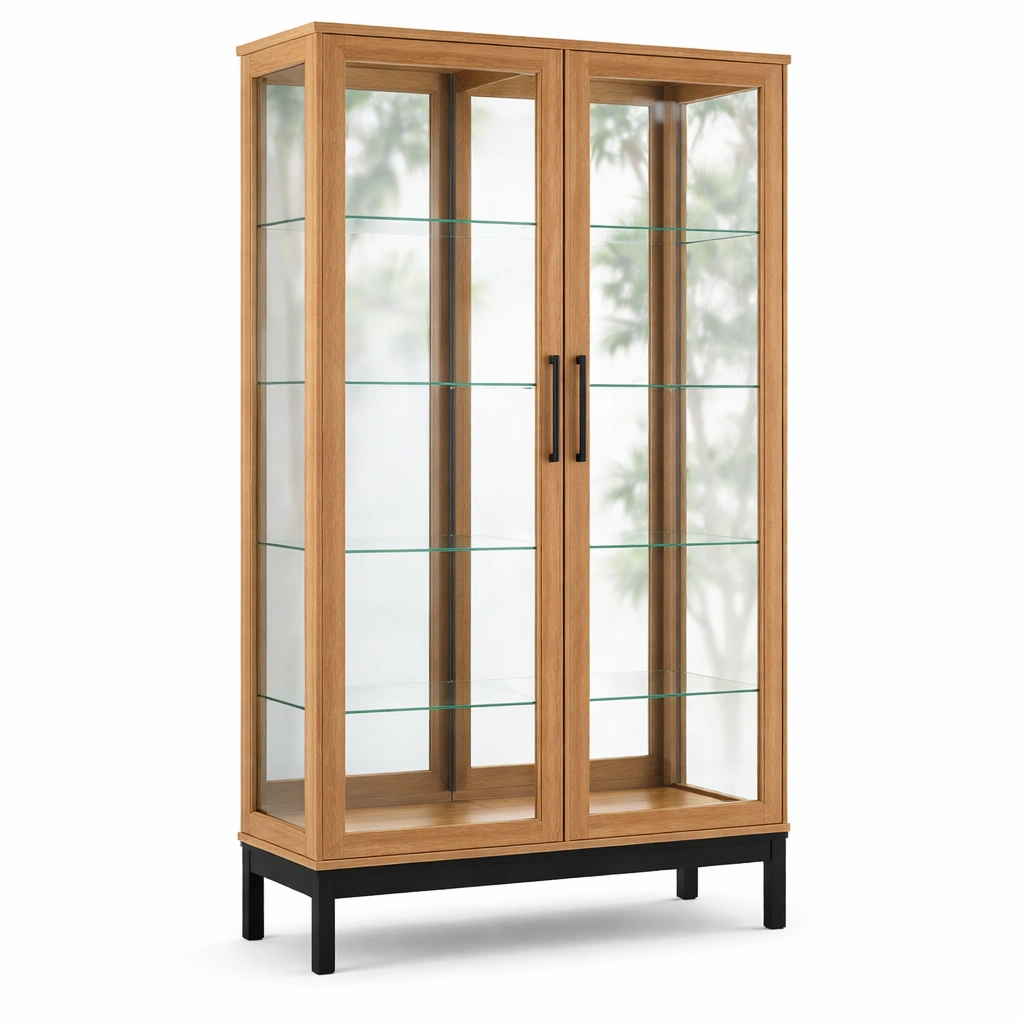 Vitrina de madera con puertas de vidrio templado 120x40x200 cm-ROOMLIVOZ