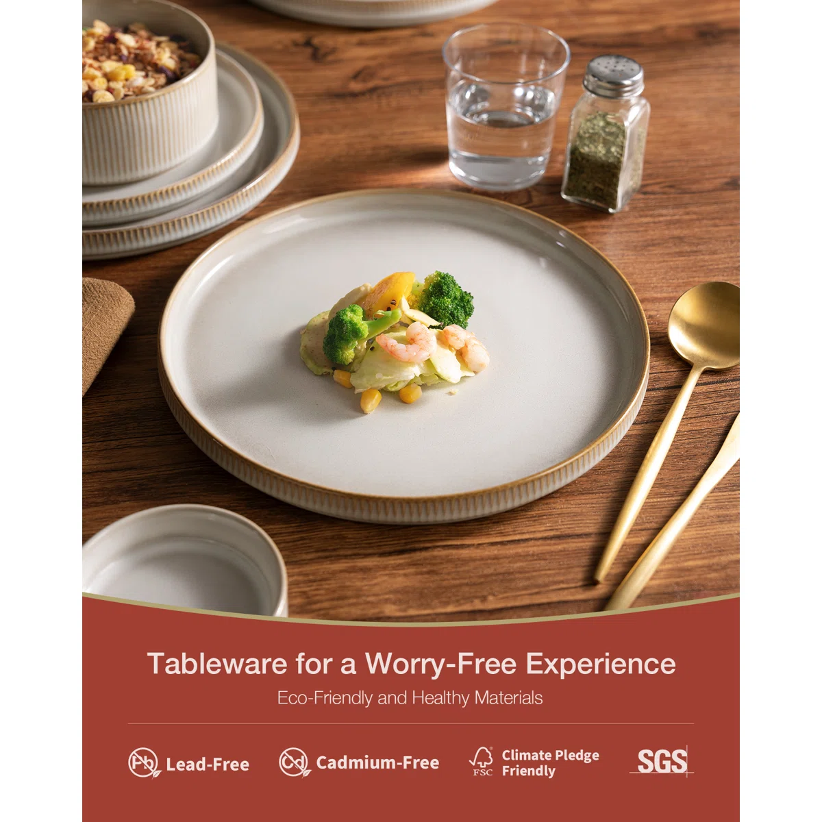 12 Piece Stoneware Dinnerware Sets, Plates and Bowls Set For 4, Double Reactive Glaze Dishwasher Safe and Microwave Safe