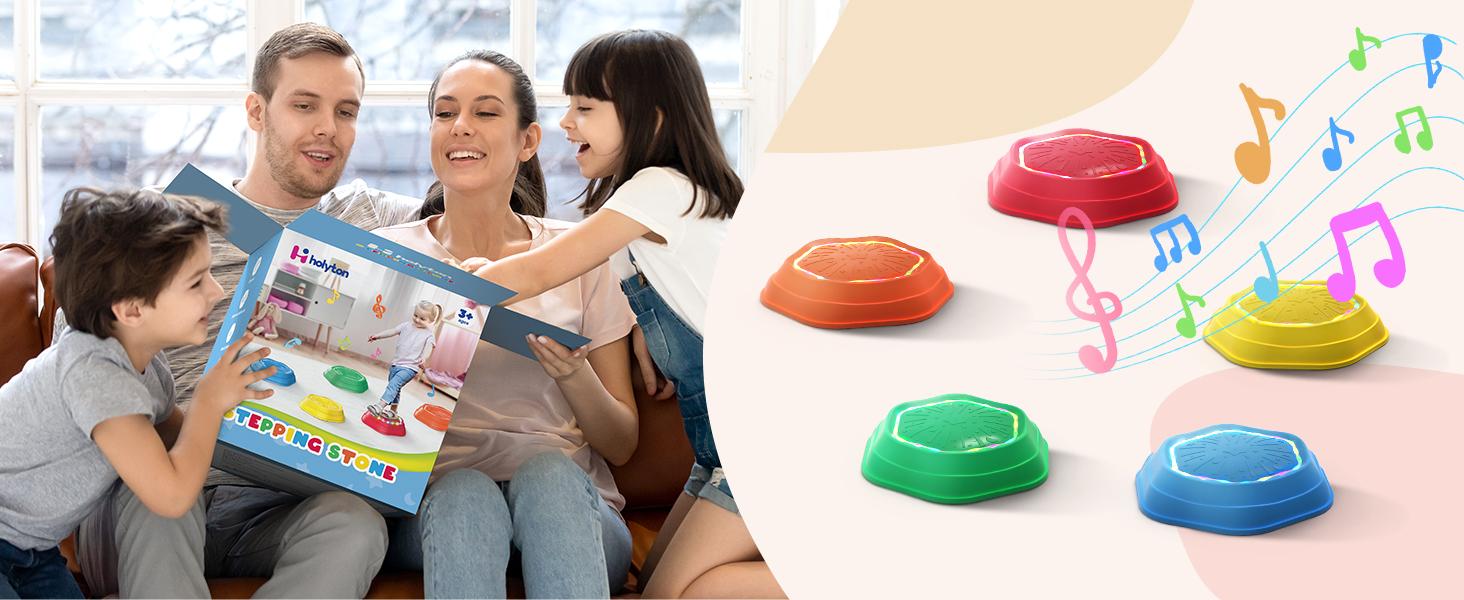 Non-Slip Music & Light Up 5 Pcs Stepping Stones, Sensory Stepping Stones, Encourage Balance, Indoor & Outdoor Play Gift Colorful Fun Soft Design, backyard fun summerwins