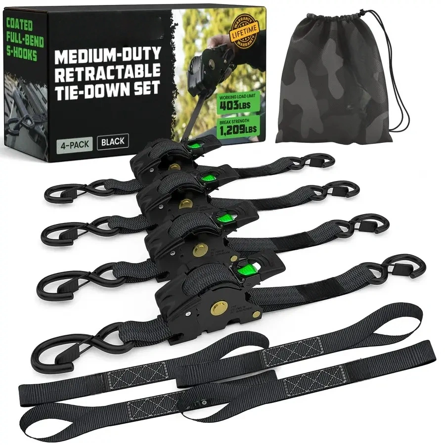 Auto-Retractable Ratchet Straps (4-Pack) - 1" x 10FT Heavy Duty Tie Downs 🚛⛓️