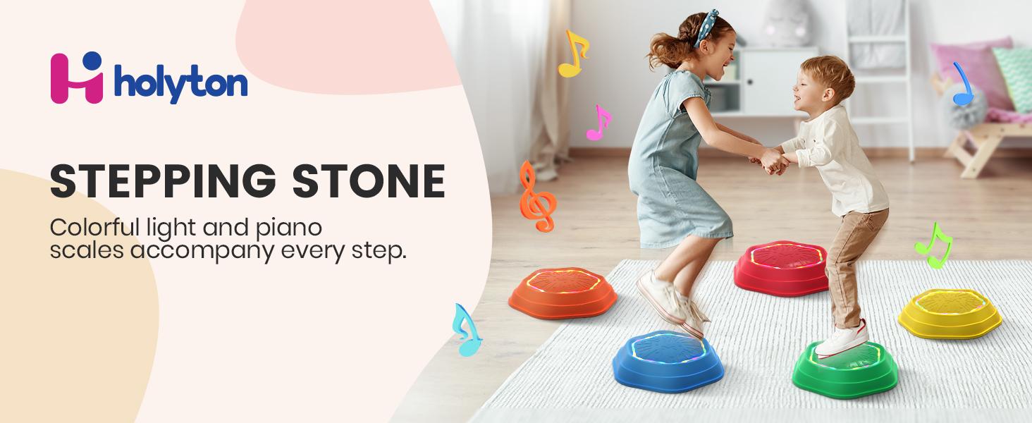 Non-Slip Music & Light Up 5 Pcs Stepping Stones, Sensory Stepping Stones, Encourage Balance, Indoor & Outdoor Play Gift Colorful Fun Soft Design, backyard fun summerwins