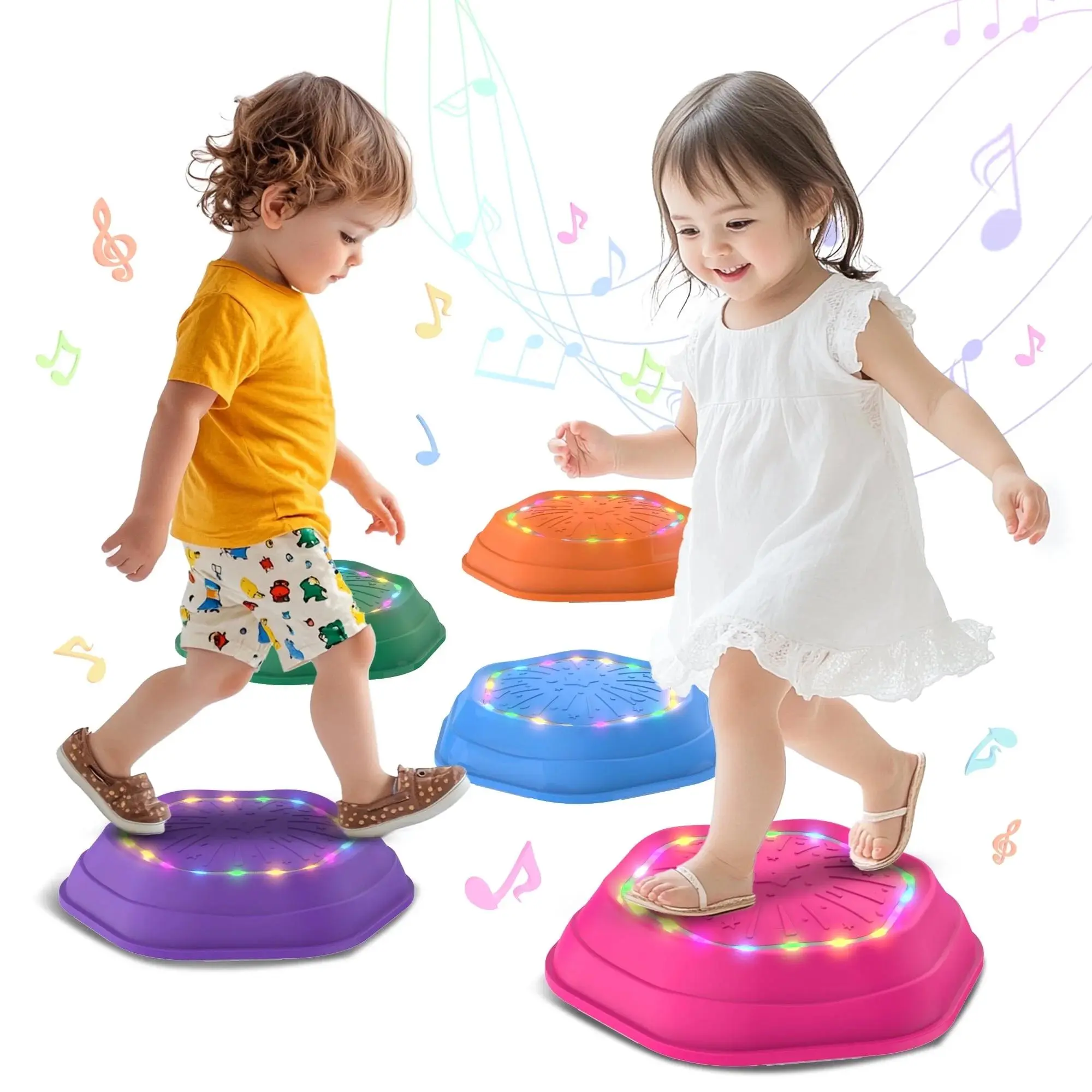 Light-Up Music Stepping Stones for Kids - 5-Piece Non-Slip Balance & Coordination Set 🌈🎶