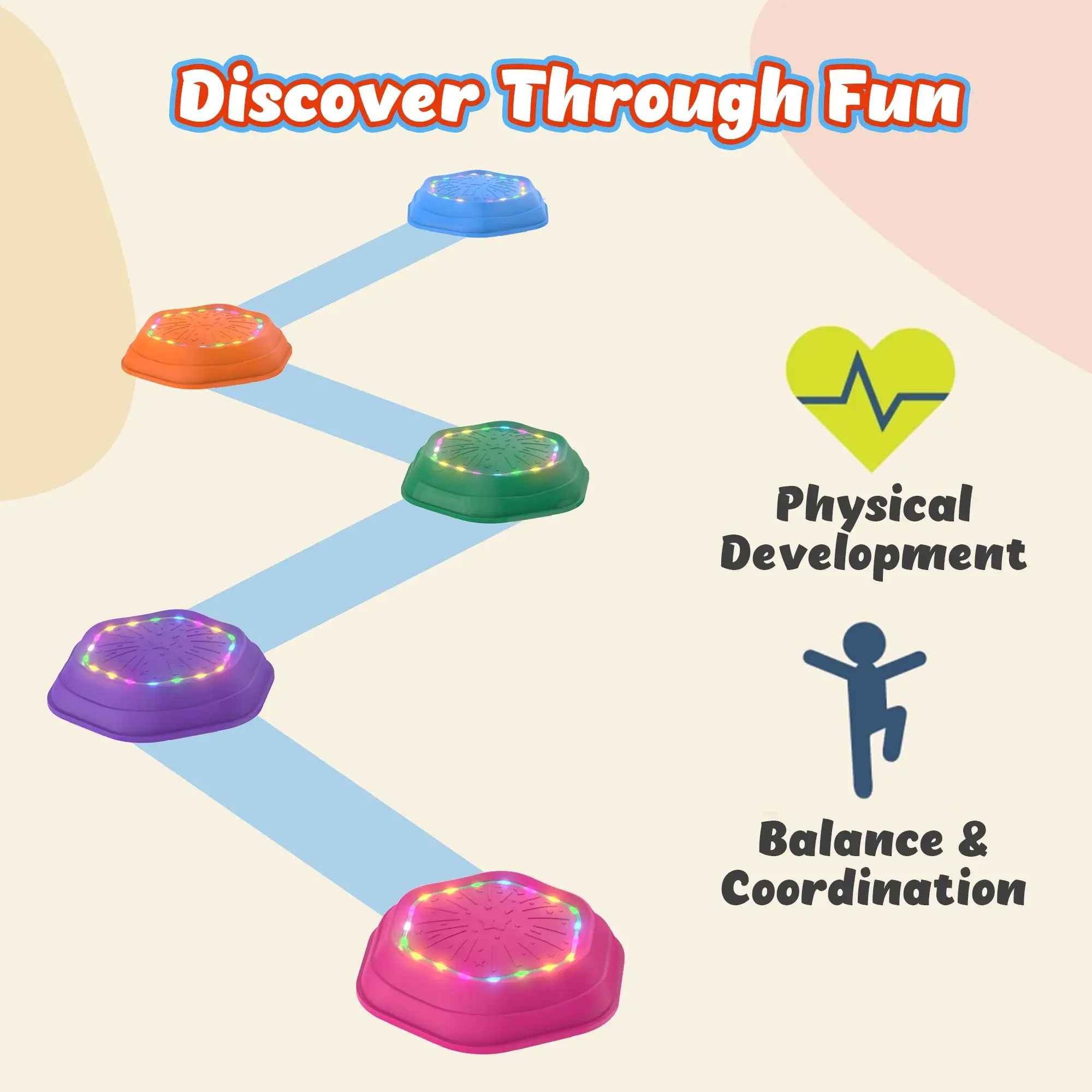 Light-Up Music Stepping Stones for Kids - 5-Piece Non-Slip Balance & Coordination Set 🌈🎶