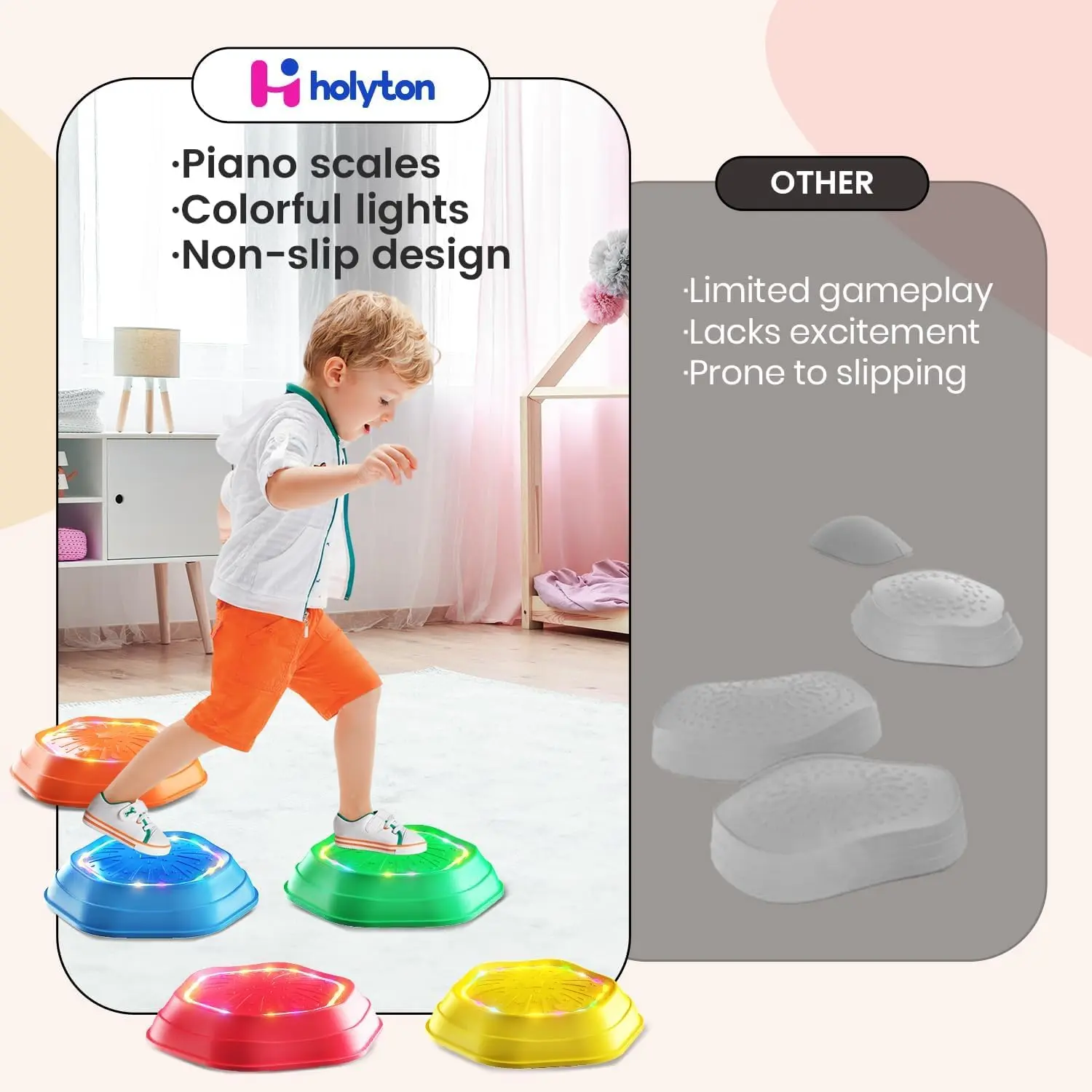 Light-Up Music Stepping Stones for Kids - 5-Piece Non-Slip Balance & Coordination Set 🌈🎶