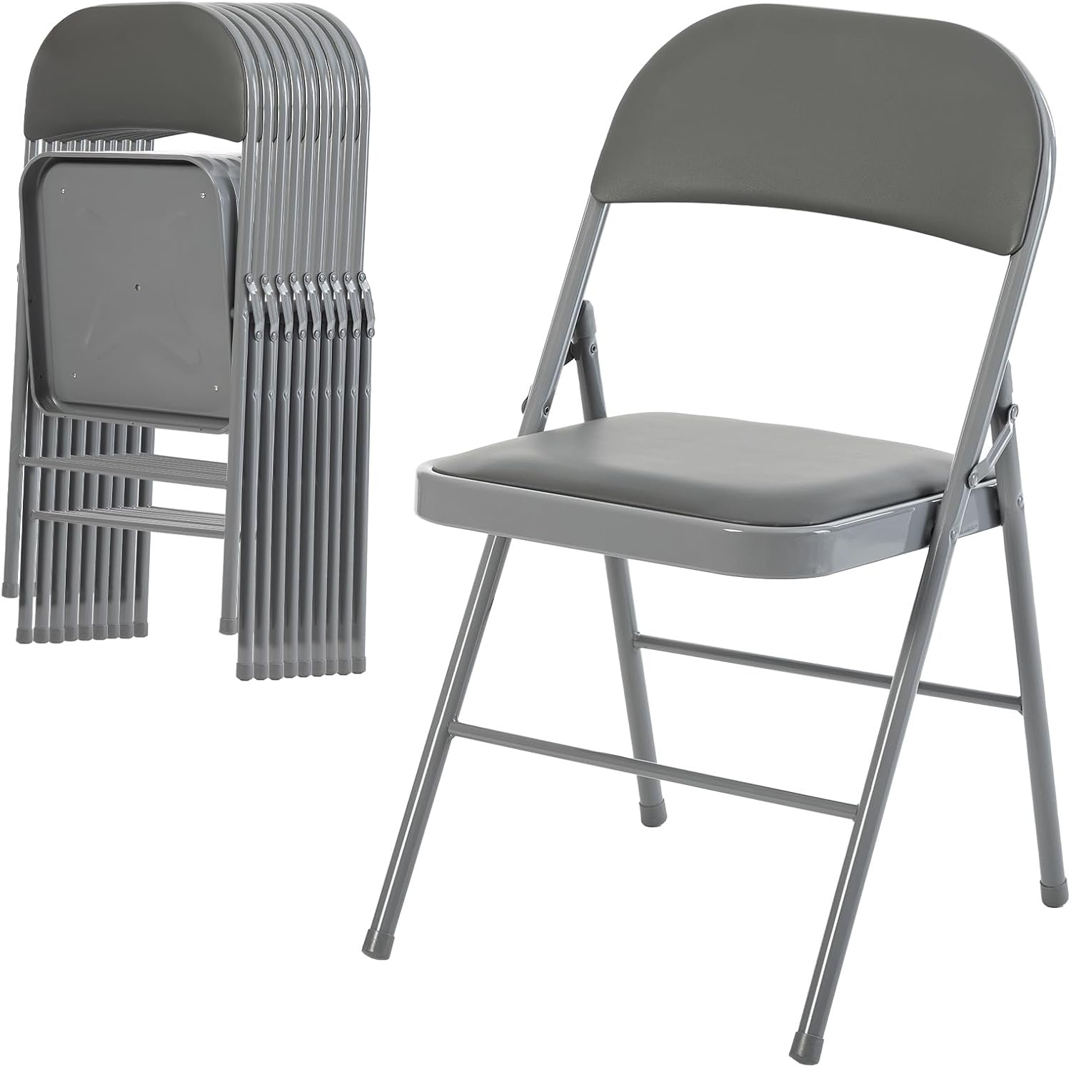 DUMOS Folding Chairs Sets of 8, 330lbs Plastic Stackable Portable Patio Dining Sets, Fold Up for Indoor Outdoor, Camping, Garden, Party, Meeting (White)