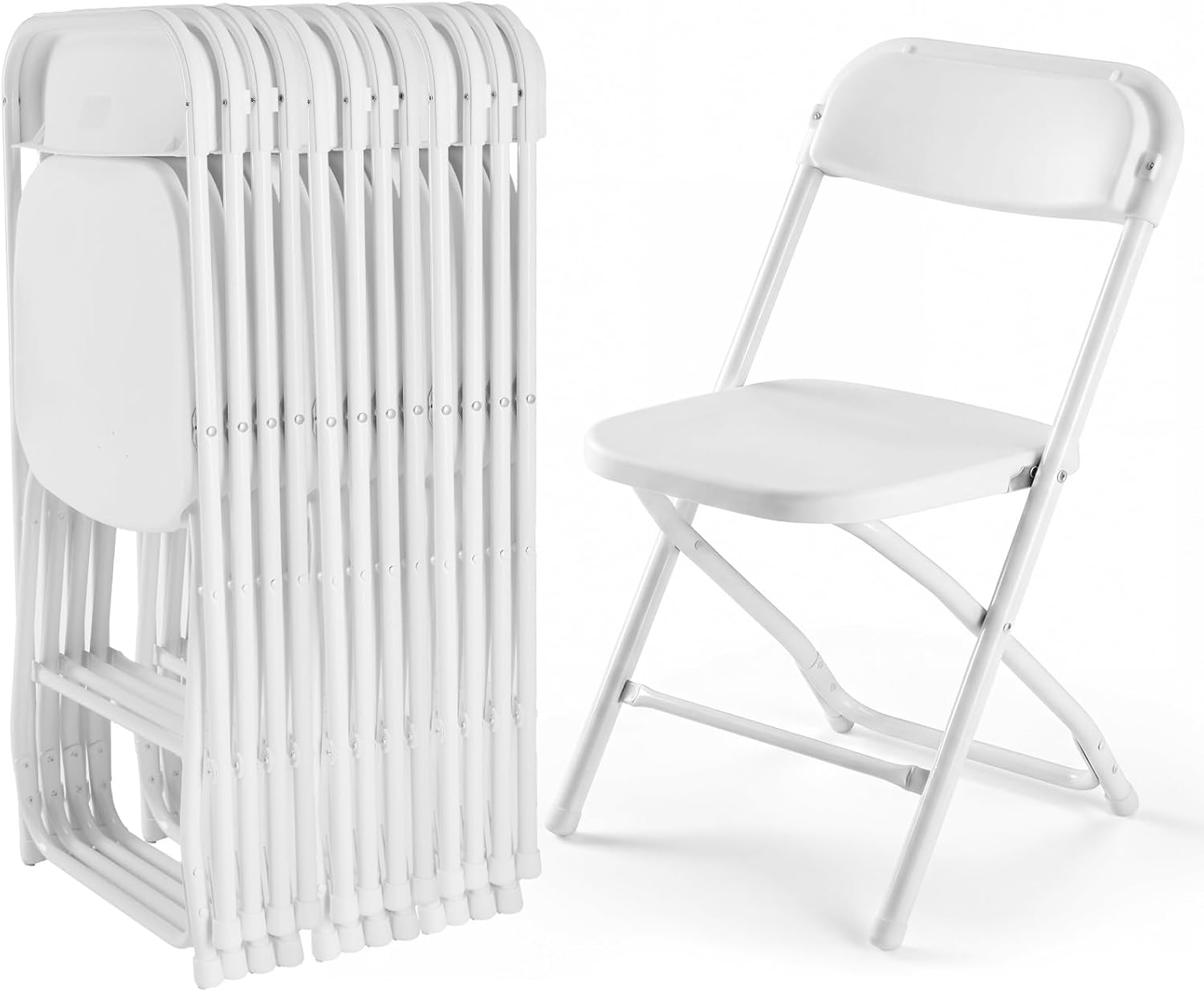 DUMOS Folding Chairs Sets of 8, 330lbs Plastic Stackable Portable Patio Dining Sets, Fold Up for Indoor Outdoor, Camping, Garden, Party, Meeting (White)