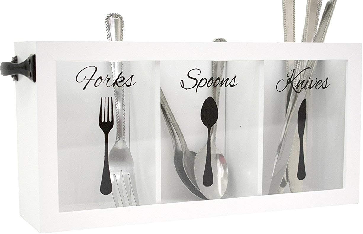 Farmhouse Rustic Wooden Cutlery Caddy with Sturdy Metal Handles 🍴✨
