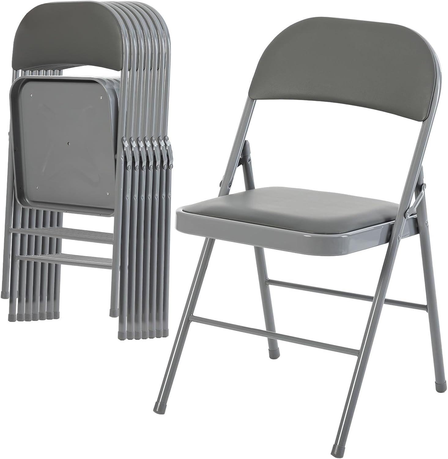 DUMOS Folding Chairs Sets of 8, 330lbs Plastic Stackable Portable Patio Dining Sets, Fold Up for Indoor Outdoor, Camping, Garden, Party, Meeting (White)